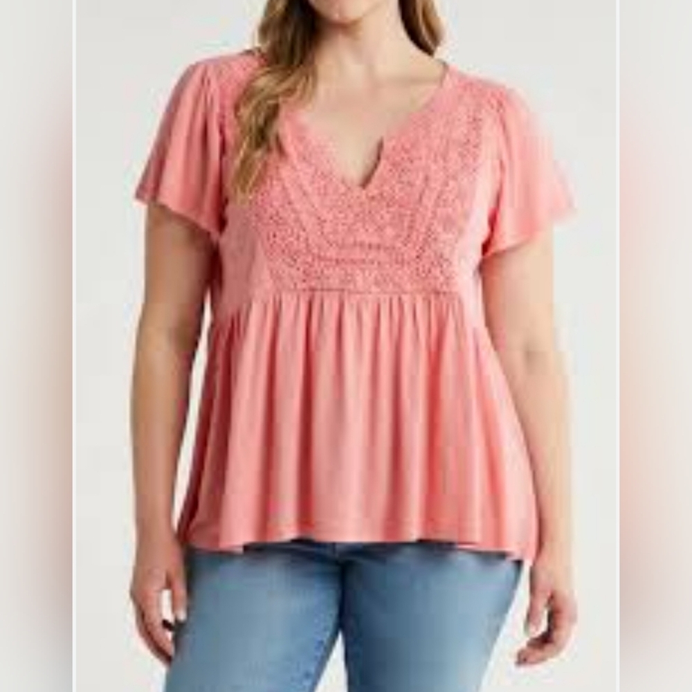 Lucky BrandCrochet Yoke Babydoll Top